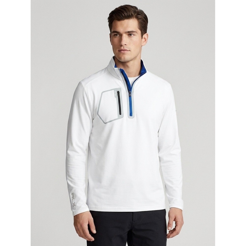 RLX Ralph Lauren Mens White Quarter Zip Golf Pullover Wicking Top Large 1119